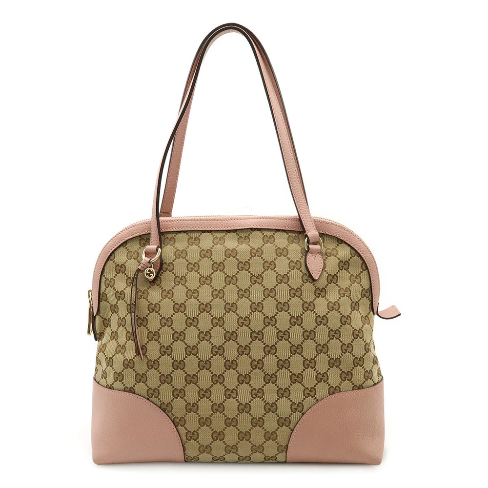Gucci GG Canvas Tote Bag Shoulder Leather Beige Brown Cream Pink